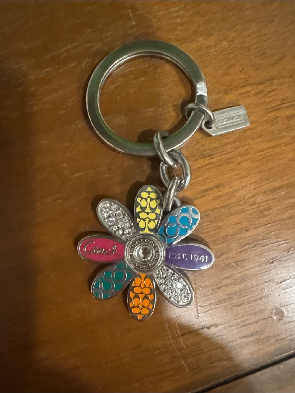 Coach Multicolor Flower Charm Keychain with Silver Hardware